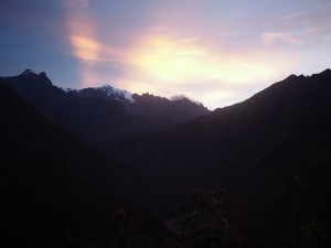 Sunrise while waiting to enter Machu Picchu