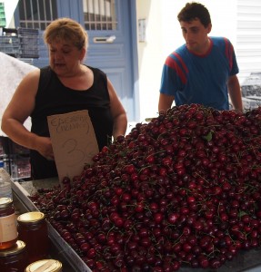 Mountain of cherries at Chanias Saturday market